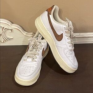 White and Brown Nike Air Force 1